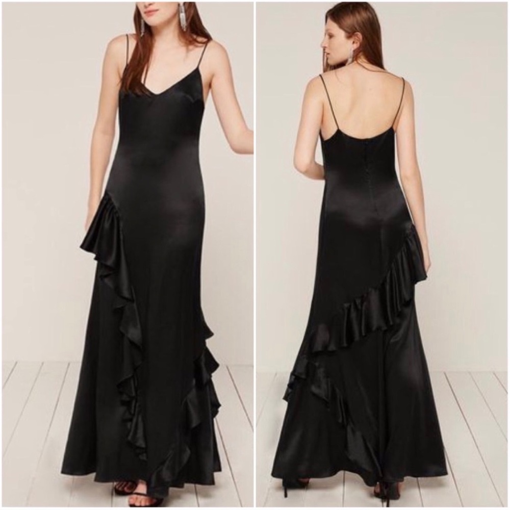 Reformation Angelica Black Slip Dress